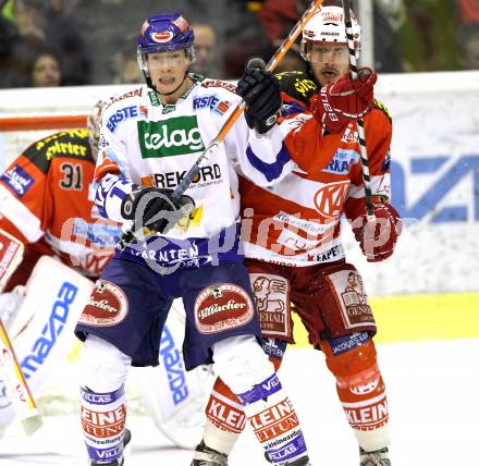 EBEL. Eishockey Bundesliga. KAC gegen VSV. Johannes Kirisits, (KAC),  Michael Raffl (VSV). Klagenfurt, am 4.2.2011.
Foto: Kuess 

---
pressefotos, pressefotografie, kuess, qs, qspictures, sport, bild, bilder, bilddatenbank