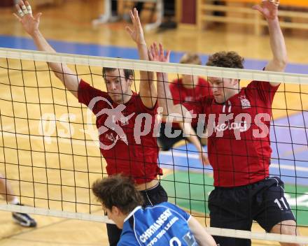 Volleyball AVL. VBL Woerthersee Loewen gegen Hypo Tirol Volleyballteam.  Matthew Adler, Cole Reinholm (Loewen). Klagenfurt, am 5.3.2011.
Foto: Kuess 
---
pressefotos, pressefotografie, kuess, qs, qspictures, sport, bild, bilder, bilddatenbank