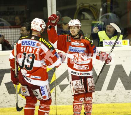 EBEL. Eishockey Bundesliga. KAC gegen KHL Medvescak Zagreb. Jubel SCOFIELD Tyler, SHANTZ Jeffery (KAC),  (Zagreb). Klagenfurt, am 8.3.2011.
Foto: Kuess 

---
pressefotos, pressefotografie, kuess, qs, qspictures, sport, bild, bilder, bilddatenbank