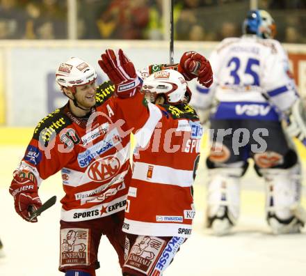 EBEL. Eishockey Bundesliga. KAC gegen VSV. Torjubel Mike Craig,  Tyler Spurgeon (KAC)). Klagenfurt, am 24.3.2011.
Foto: Kuess 

---
pressefotos, pressefotografie, kuess, qs, qspictures, sport, bild, bilder, bilddatenbank