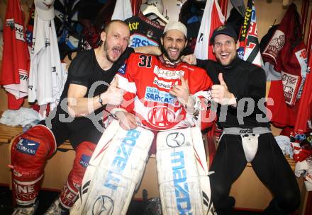EBEL. Eishockey Bundesliga. KAC gegen VSV. Johannes Kirisits, Andy Chiodo, Gregor Hager (KAC). Klagenfurt, am 24.3.2011.
Foto: Kuess 

---
pressefotos, pressefotografie, kuess, qs, qspictures, sport, bild, bilder, bilddatenbank