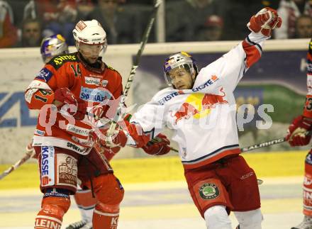 EBEL. Eishockey Bundesliga. KAC gegen Red Bull Salzburg. Johannes Reichel, (KAC), Ryan Duncan (Salzburg). Klagenfurt, am 31.3.2011.
Foto: Kuess 

---
pressefotos, pressefotografie, kuess, qs, qspictures, sport, bild, bilder, bilddatenbank