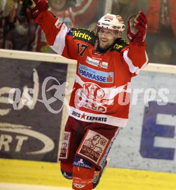 EBEL. Eishockey Bundesliga. KAC gegen Red Bull Salzburg. Torjubel Gregor hager (KAC). Klagenfurt, am 10.4.2011.
Foto: Kuess 

---
pressefotos, pressefotografie, kuess, qs, qspictures, sport, bild, bilder, bilddatenbank