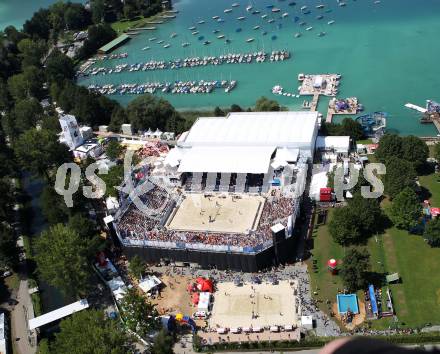 Beachvolleyball Grand Slam. Center Court. Luftaufnahme. Klagenfurt, 5.8.2011
Foto: Kuess

---
pressefotos, pressefotografie, kuess, qs, qspictures, sport, bild, bilder, bilddatenbank