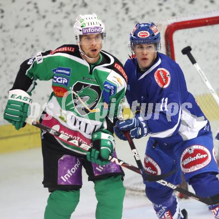 Eishockey Testspiel. Rudolf Hiti Cup. Olimpija Ljubljana gegen VSV. Ales Music (Ljubljana), Nico Toff (VSV). Bled, am 18.8.2011.
Foto: Kuess
---
pressefotos, pressefotografie, kuess, qs, qspictures, sport, bild, bilder, bilddatenbank