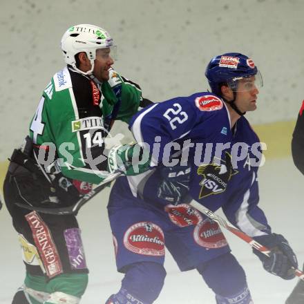 Eishockey Testspiel. Rudolf Hiti Cup. Olimpija Ljubljana gegen VSV. Matej Hocevar (Ljubljana), Greg Kuznik (VSV). Bled, am 18.8.2011.
Foto: Kuess
---
pressefotos, pressefotografie, kuess, qs, qspictures, sport, bild, bilder, bilddatenbank