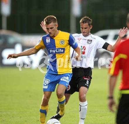 Fussball Bundesliga. Erste Liga. WAC/St. Andrae gegen Vienna. Gernot Messner, (WAC/St.Andrae), Mario Kroepfl  (Vienna). Wolfsberg, 19.8.2011
Foto: Kuess

---
pressefotos, pressefotografie, kuess, qs, qspictures, sport, bild, bilder, bilddatenbank