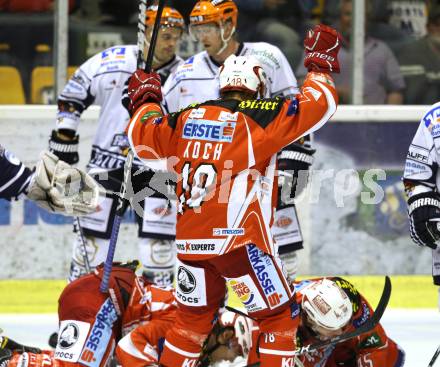 Eishockey Testspiel KAC gegen Iserlohn Roosters. Torjubel Thomas Koch (KAC). Klagenfurt, 27.8.2011.
Foto: Kuess 

---
pressefotos, pressefotografie, kuess, qs, qspictures, sport, bild, bilder, bilddatenbank