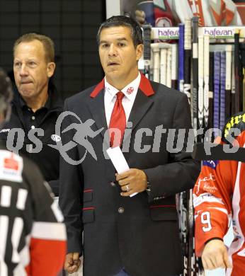 Eishockey Testspiel KAC gegen Iserlohn Roosters. Trainer Many Viveiros (KAC). Klagenfurt, 27.8.2011.
Foto: Kuess 

---
pressefotos, pressefotografie, kuess, qs, qspictures, sport, bild, bilder, bilddatenbank