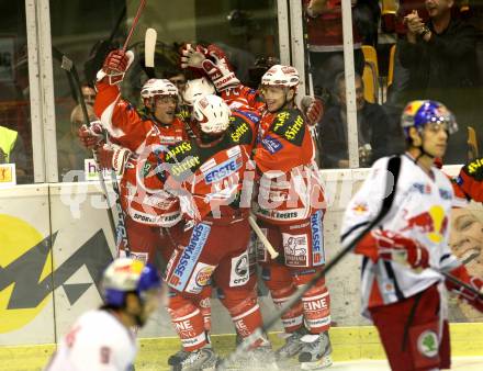 EBEL. Eishockey Bundesliga.  KAC gegen EC Red Bull Salzburg. Torjubel KAC. Klagenfurt, 9.9.2011.
Foto: Kuess 

---
pressefotos, pressefotografie, kuess, qs, qspictures, sport, bild, bilder, bilddatenbank