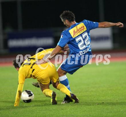 Fussball. Regionalliga. VSV gegen Pasching. Darko Djukic, (VSV), Kevin Hinterberger (Pasching). Villach, 23.9.2011. 
Foto: Kuess

---
pressefotos, pressefotografie, kuess, qs, qspictures, sport, bild, bilder, bilddatenbank