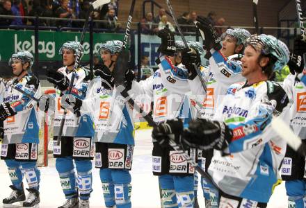 EBEL. Eishockey Bundesliga. EC Rekord Fenster VSV gegen EHC LIWEST Linz.  Jubel (Linz). Villach, am 7.10.2011.
Foto: Kuess 


---
pressefotos, pressefotografie, kuess, qs, qspictures, sport, bild, bilder, bilddatenbank