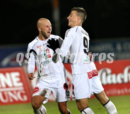 Fussball. Erste Liga. RZ Pellets WAC/St. Andrae gegen TSV Sparkasse Hartberg. Jubel Stueckler Stephan Mathias, Gotal Sandro, (WAC). Wolfsberg, 21.10.2011. 
Foto: Kuess

---
pressefotos, pressefotografie, kuess, qs, qspictures, sport, bild, bilder, bilddatenbank