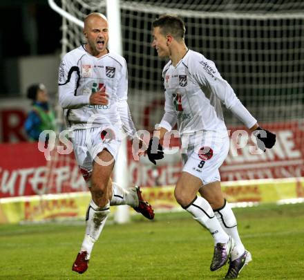 Fussball. Erste Liga. RZ Pellets WAC/St. Andrae gegen TSV Sparkasse Hartberg. Jubel Stueckler Stephan Mathias, Gotal Sandro (WAC). Wolfsberg, 21.10.2011. 
Foto: Kuess

---
pressefotos, pressefotografie, kuess, qs, qspictures, sport, bild, bilder, bilddatenbank