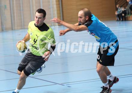Handball Bundesliga. HC Kelag Kaernten gegen UHC Erste Bank Hollabrunn. Patrick Jochum (HCK 59), Michael Schoerg (Hollabrunn). Viktring, am 12.11.2011.
Foto: Kuess
---
pressefotos, pressefotografie, kuess, qs, qspictures, sport, bild, bilder, bilddatenbank