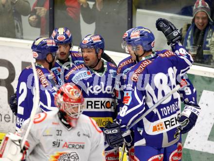 EBEL. Eishockey Bundesliga. EC Rekord Fenster VSV gegen HK Jesenice.  Torjubel VSV. Villach, am 27.11.2011.
Foto: Kuess 


---
pressefotos, pressefotografie, kuess, qs, qspictures, sport, bild, bilder, bilddatenbank
