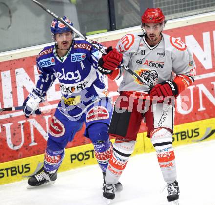 EBEL. Eishockey Bundesliga. EC Rekord Fenster VSV gegen HK Jesenice.  Nicolas Petrik, (VSV),  Klemen Pretnar  (HK Jesenice). Villach, am 27.11.2011.
Foto: Kuess 


---
pressefotos, pressefotografie, kuess, qs, qspictures, sport, bild, bilder, bilddatenbank
