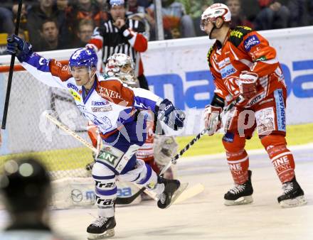EBEL. Eishockey Bundesliga. KAC gegen KHL Medvescak Zagreb. Torjubel Pascal Morency (Zagreb). Klagenfurt, am 2.12.2011.
Foto: Kuess

---
pressefotos, pressefotografie, kuess, qs, qspictures, sport, bild, bilder, bilddatenbank