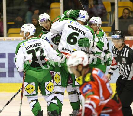 EBEL. Eishockey Bundesliga. KAC gegen HDD TILIA Olimpija Ljubljana. torjubel  (Laibach). Klagenfurt, am 6.12.2011.
Foto: Kuess

---
pressefotos, pressefotografie, kuess, qs, qspictures, sport, bild, bilder, bilddatenbank