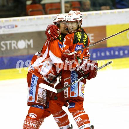 EBEL. Eishockey Bundesliga. KAC gegen HDD TILIA Olimpija Ljubljana. Torjubel LAMMERS John, FUREY Kirk (KAC). Klagenfurt, am 6.12.2011.
Foto: Kuess

---
pressefotos, pressefotografie, kuess, qs, qspictures, sport, bild, bilder, bilddatenbank