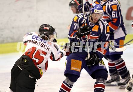 Eishockey Oesterreich Cup. Oesterreich gegen Slowakei. Martin Mairitsch,  (Oesterreich), Juraj Mikus (Slowakei). Klagenfurt, 17.12.2011.
Foto: Kuess

---
pressefotos, pressefotografie, kuess, qs, qspictures, sport, bild, bilder, bilddatenbank
