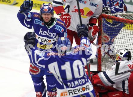 EBEL. Eishockey Bundesliga. EC Rekord Fenster VSV gegen EC Red Bull Salzburg. Torjubel Roland Kaspitz (VSV), (Salzburg). Villach, am 10.1.2012.
Foto: Kuess 
---
pressefotos, pressefotografie, kuess, qs, qspictures, sport, bild, bilder, bilddatenbank