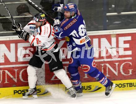 EBEL. Eishockey Bundesliga. EC Rekord Fenster VSV gegen HC Orli Znojmo.  Shayne Toporowski (VSV),  Michael Danton (Znaim). Villach, am 20.1.2012.
Foto: Kuess 


---
pressefotos, pressefotografie, kuess, qs, qspictures, sport, bild, bilder, bilddatenbank