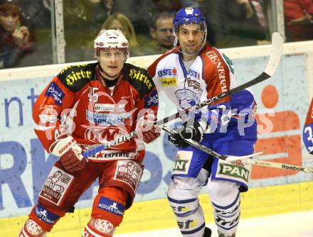 EBEL. Eishockey Bundesliga. KAC gegen Medvescak Zagreb. David Schuller  (KAC), Alan Letang (Zagreb). Klagenfurt, am 24.1.2012.
Foto: Kuess

---
pressefotos, pressefotografie, kuess, qs, qspictures, sport, bild, bilder, bilddatenbank
