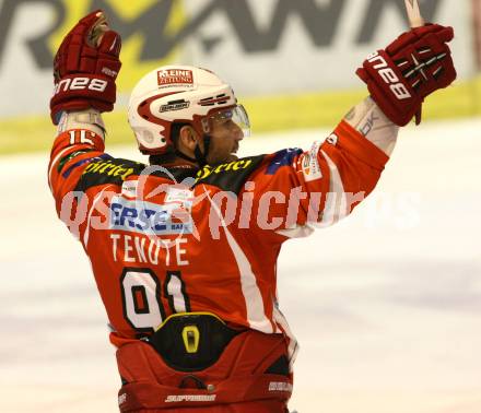 EBEL. Eishockey Bundesliga. KAC gegen Medvescak Zagreb. Torjubel Joseph Joey Tenute (KAC), (Zagreb). Klagenfurt, am 24.1.2012.
Foto: Kuess

---
pressefotos, pressefotografie, kuess, qs, qspictures, sport, bild, bilder, bilddatenbank