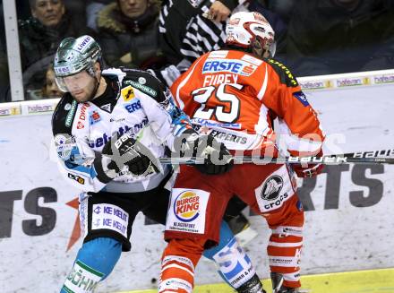 EBEL. Eishockey Bundesliga. KAC gegen EHC LIWEST Linz. Kirk Furey,  (KAC), Justin Keller (Linz). Klagenfurt, am 29.1.2012.
Foto: Kuess

---
pressefotos, pressefotografie, kuess, qs, qspictures, sport, bild, bilder, bilddatenbank