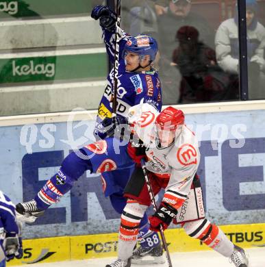 EBEL. Eishockey Bundesliga. EC Rekord Fenster VSV gegen HK Acroni Jesenice. Shayne Toporowski, (VSV), Jan Bercic  (Jesenice). Villach, am 3.2.2012.
Foto: Kuess 


---
pressefotos, pressefotografie, kuess, qs, qspictures, sport, bild, bilder, bilddatenbank