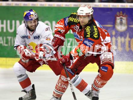 EBEL. Eishockey Bundesliga. KAC gegen EC Red Bull Salzburg. John Lammers,  (KAC), Dominique Heinrich (Salzburg). Klagenfurt, am 21.2.2012.
Foto: Kuess

---
pressefotos, pressefotografie, kuess, qs, qspictures, sport, bild, bilder, bilddatenbank