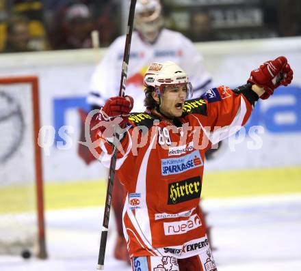 EBEL. Eishockey Bundesliga. KAC gegen EC Red Bull Salzburg. Torjubel Raphael Herburger (KAC). Klagenfurt, am 21.2.2012.
Foto: Kuess

---
pressefotos, pressefotografie, kuess, qs, qspictures, sport, bild, bilder, bilddatenbank