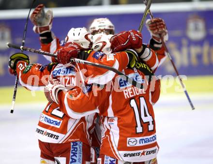 EBEL. Eishockey Bundesliga. KAC gegen EC Red Bull Salzburg. Torjubel KAC. Klagenfurt, am 21.2.2012.
Foto: Kuess

---
pressefotos, pressefotografie, kuess, qs, qspictures, sport, bild, bilder, bilddatenbank