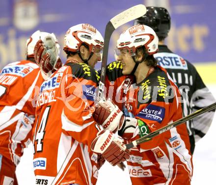 EBEL. Eishockey Bundesliga. KAC gegen EC Red Bull Salzburg. Torjubel Johannes Reichel, Manuel Geier,  (KAC). Klagenfurt, am 21.2.2012.
Foto: Kuess

---
pressefotos, pressefotografie, kuess, qs, qspictures, sport, bild, bilder, bilddatenbank