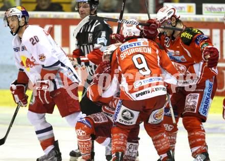 EBEL. Eishockey Bundesliga. KAC gegen EC Red Bull Salzburg. Torjubel Tyler Scofield, Tyler Spurgeon, John Lammers (KAC). Klagenfurt, am 21.2.2012.
Foto: Kuess

---
pressefotos, pressefotografie, kuess, qs, qspictures, sport, bild, bilder, bilddatenbank