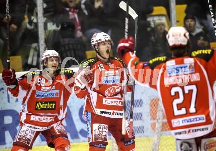 EBEL. Eishockey Bundesliga. KAC gegen EC Red Bull Salzburg. Torjubel Stephan Geier, Raphael Herburger (KAC). Klagenfurt, am 21.2.2012.
Foto: Kuess

---
pressefotos, pressefotografie, kuess, qs, qspictures, sport, bild, bilder, bilddatenbank