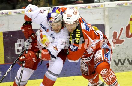 EBEL. Eishockey Bundesliga. KAC gegen EC Red Bull Salzburg. Joseph Joey Tenute,  (KAC), Michael Schiechl (Salzburg). Klagenfurt, am 21.2.2012.
Foto: Kuess

---
pressefotos, pressefotografie, kuess, qs, qspictures, sport, bild, bilder, bilddatenbank