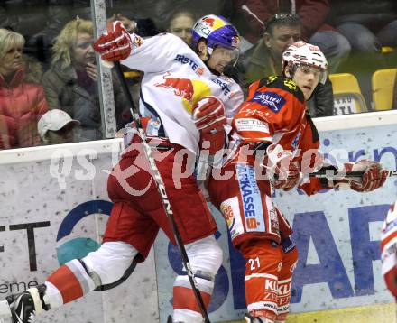 EBEL. Eishockey Bundesliga. KAC gegen EC Red Bull Salzburg. Manuel Geier,  (KAC), Douglas Lynch (Salzburg). Klagenfurt, am 21.2.2012.
Foto: Kuess

---
pressefotos, pressefotografie, kuess, qs, qspictures, sport, bild, bilder, bilddatenbank