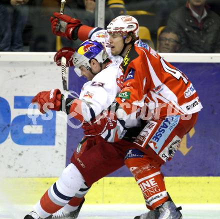 EBEL. Eishockey Bundesliga. KAC gegen EC Red Bull Salzburg. Markus Pirmann,  (KAC), Markus Schlacher (Salzburg). Klagenfurt, am 21.2.2012.
Foto: Kuess

---
pressefotos, pressefotografie, kuess, qs, qspictures, sport, bild, bilder, bilddatenbank