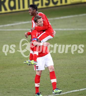 Fussball Laenderspiel. Oesterreich gegen Finnland. Torjubel Marc Janko, David Alaba (Oesterreich). Klagenfurt Woerthersee Stadion, 29.2.2012.
Foto: Kuess

---
pressefotos, pressefotografie, kuess, qs, qspictures, sport, bild, bilder, bilddatenbank