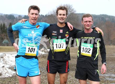 Leichtathletik. Kaerntner Cross Meisterschaften.  Christoph Lorber (101), Lukas Gaggl (107), Gernot Hammer (102). Feistritz im Rosental, am 4.3.2012.
Foto: Kuess
---
pressefotos, pressefotografie, kuess, qs, qspictures, sport, bild, bilder, bilddatenbank