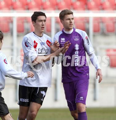 Fussball Testspiel. Sk Austria Klagenfurt gegen Spittal/Drau. Boris Huettenbrenner, (Klagenfurt), Rafael Graf  (Spittal). Klagenfurt, am 2.3.2012.
Foto: Kuess

---
pressefotos, pressefotografie, kuess, qs, qspictures, sport, bild, bilder, bilddatenbank