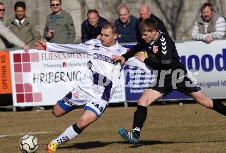Fussball Regionalliga. SAK gegen St. Florian. Christian Dlopst,  (SAK), Gregor Schmidthaler (St. Florian). Klagenfurt, am 10.3.2012.
Foto: Kuess
---
pressefotos, pressefotografie, kuess, qs, qspictures, sport, bild, bilder, bilddatenbank