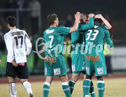 Fussball. Erste Liga. WAC/St. Andrae gegen SC Austria Lustenau. Jubel(Lustenau). Wolfsberg, 16.3.2012. 
Foto: Kuess
---
pressefotos, pressefotografie, kuess, qs, qspictures, sport, bild, bilder, bilddatenbank
