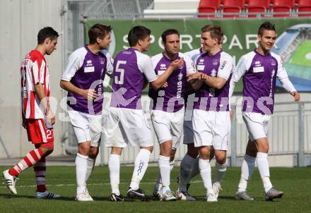 Fussball Regionalliga. SK Austria Klagenfurt gegen GAK. Torjubel (Austira Klagenfurt). Klagenfurt, 25.3.2012
Foto: Kuess

---
pressefotos, pressefotografie, kuess, qs, qspictures, sport, bild, bilder, bilddatenbank