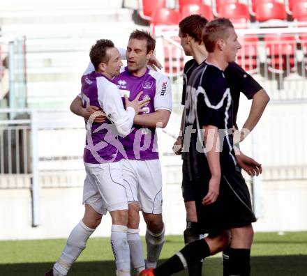 Fussball Regionalliga. SK Austria Klagenfurt gegen Sturm Graz Amateure. 
Torjubel Matthias Dollinger, Marco Reich (Klagenfurt). Klagenfurt, 1.4.2012.
Foto: Kuess
---
pressefotos, pressefotografie, kuess, qs, qspictures, sport, bild, bilder, bilddatenbank