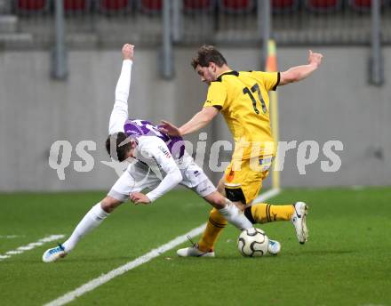 Fussball Regionalliga. SK Austria Klagenfurt gegen FC Gratkorn. Drazen Savic, (Klagenfurt), Oliver Wohlmuth (Gratkorn).  Klagenfurt, 13.4.2012
Foto: Kuess

---
pressefotos, pressefotografie, kuess, qs, qspictures, sport, bild, bilder, bilddatenbank
