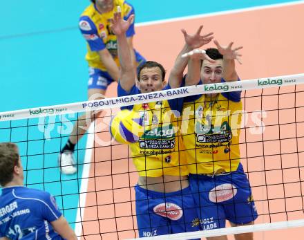 Volleyball. MEVZA. SK Aich/Dob gegen Hypo Tirol Volleyballteam. Rok Satler, Matija Sabljak (Aich/Dob). Bleiburg, am 12.4.2012.
Foto: Kuess 


---
pressefotos, pressefotografie, kuess, qs, qspictures, sport, bild, bilder, bilddatenbank