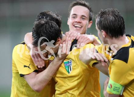 Fussball Regionalliga. SK Austria Klagenfurt gegen FC Gratkorn. Torjubel Gratkorn.  Klagenfurt, 13.4.2012
Foto: Kuess

---
pressefotos, pressefotografie, kuess, qs, qspictures, sport, bild, bilder, bilddatenbank
